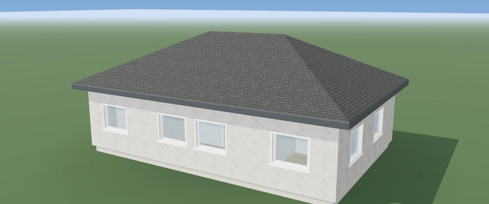 The house as a 3D model, seen from the corner