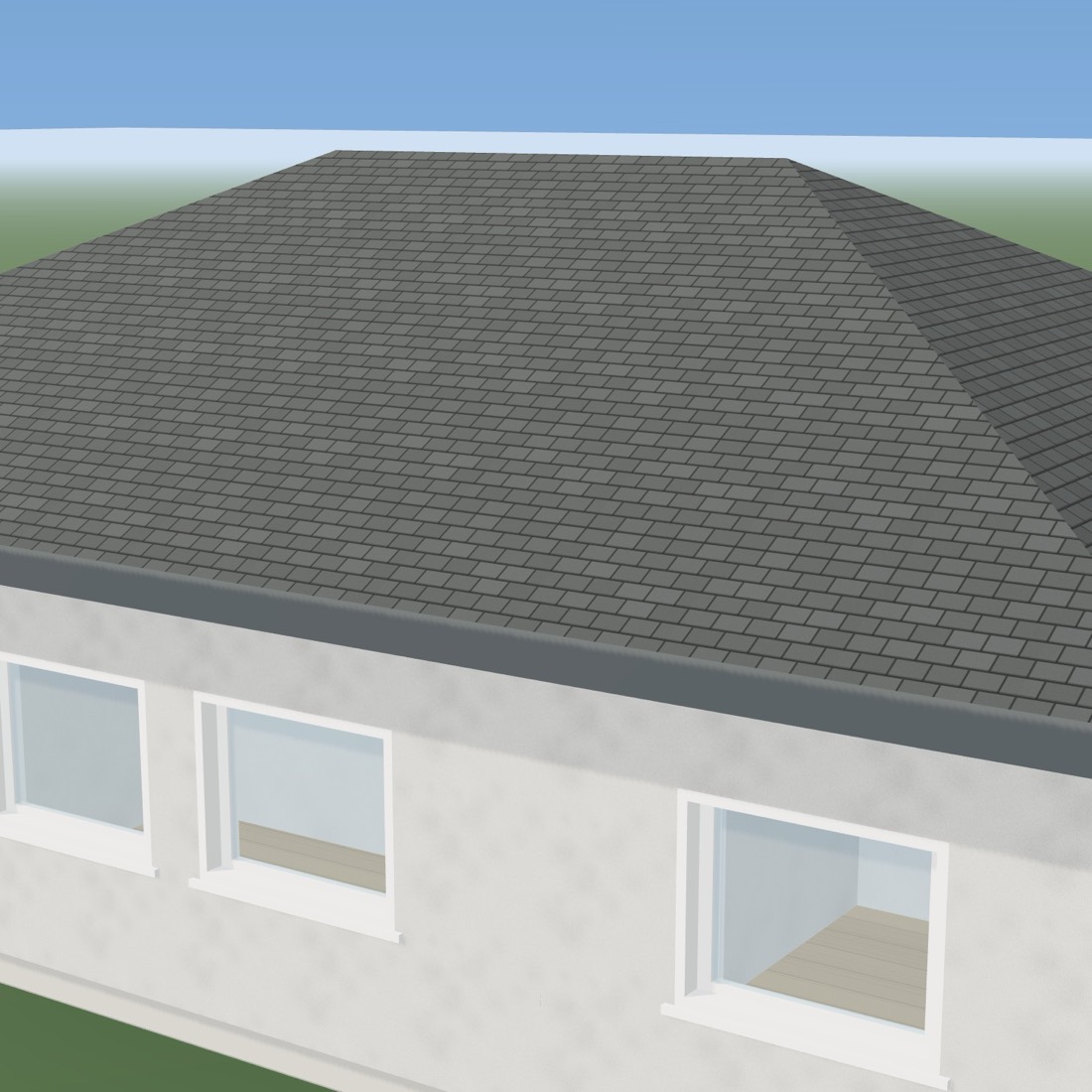 A close view of the windows and the eaves