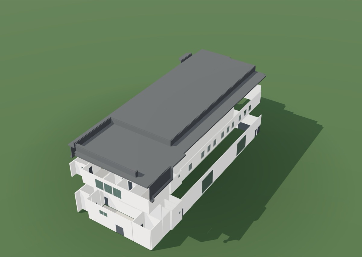 The same factory with its roof and floors separated, showing the storeys